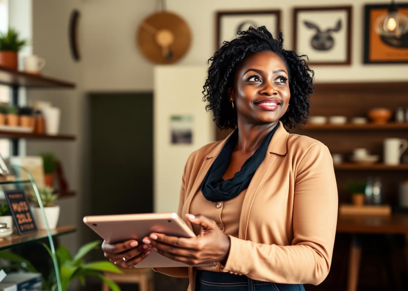Small business owner in a warm retail setting